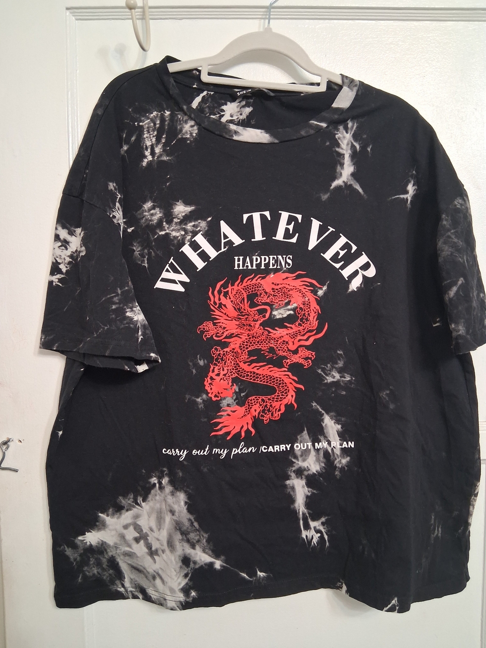 Black Tie-Dye Tee with Red Dragon "WHATEVER" Graphic